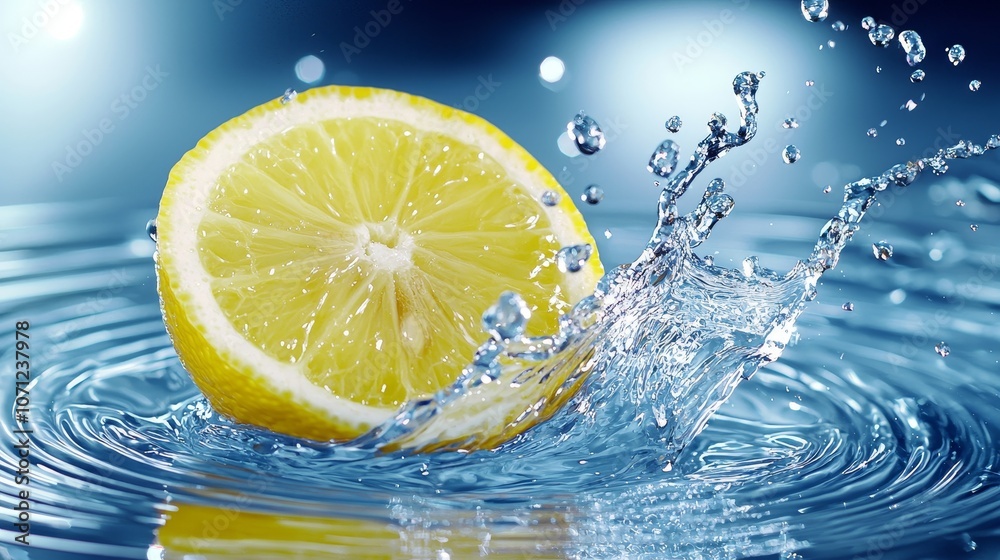 © Alpha - Fresh lemon in motion, dramatic water splash, moody lighting © Alpha - Fresh lemon in motion, dramatic water splash, moody lighting