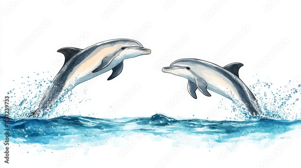 Obraz premium Playful Dolphins Jumping Through Ocean Waves
