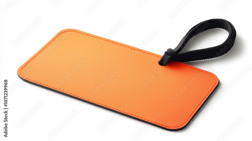 Fototapeta premium Bright orange tag with smooth surface and sturdy tie, perfect for labels, isolated on white background