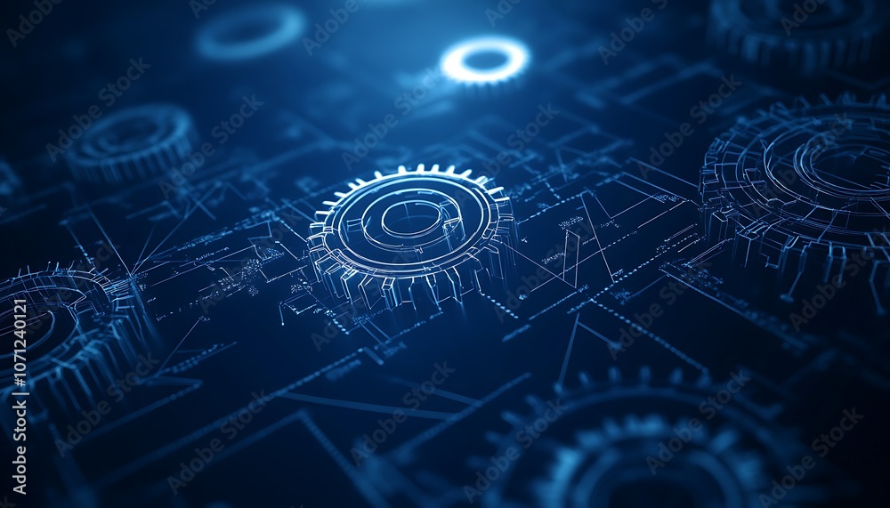 A digital abstract image featuring interconnected circular patterns with glowing elements set against a deep blue background. A digital abstract image featuring interconnected circular patterns with glowing elements set against a deep blue background.
