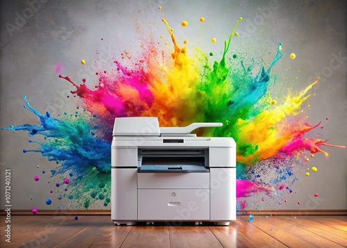 Minimalist Office Copier, High-Quality Printing, Color Splash Banner photo