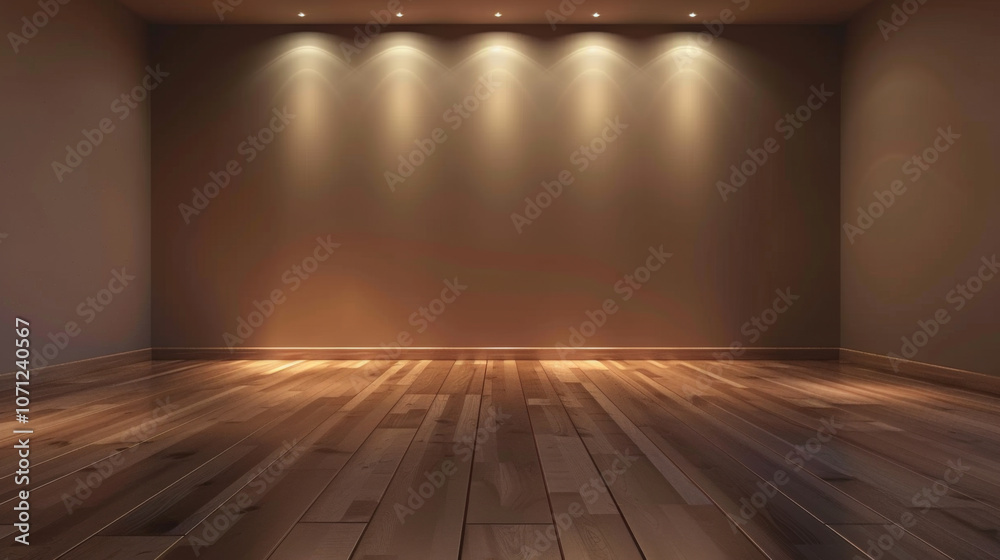 custom made wallpaper toronto digitalAn empty room with brown walls and hardwood floors, illuminated by spotlights. The space is ready for design and decoration.