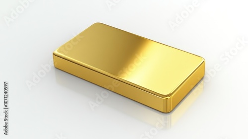 Shiny 3D gold card icon, centered on a plain white background, with polished edges and reflective finish.