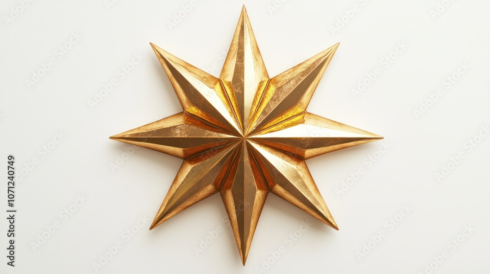 Shiny 3D gold star symbol, top view with polished texture, centered on a white background. Shiny 3D gold star symbol, top view with polished texture, centered on a white background.