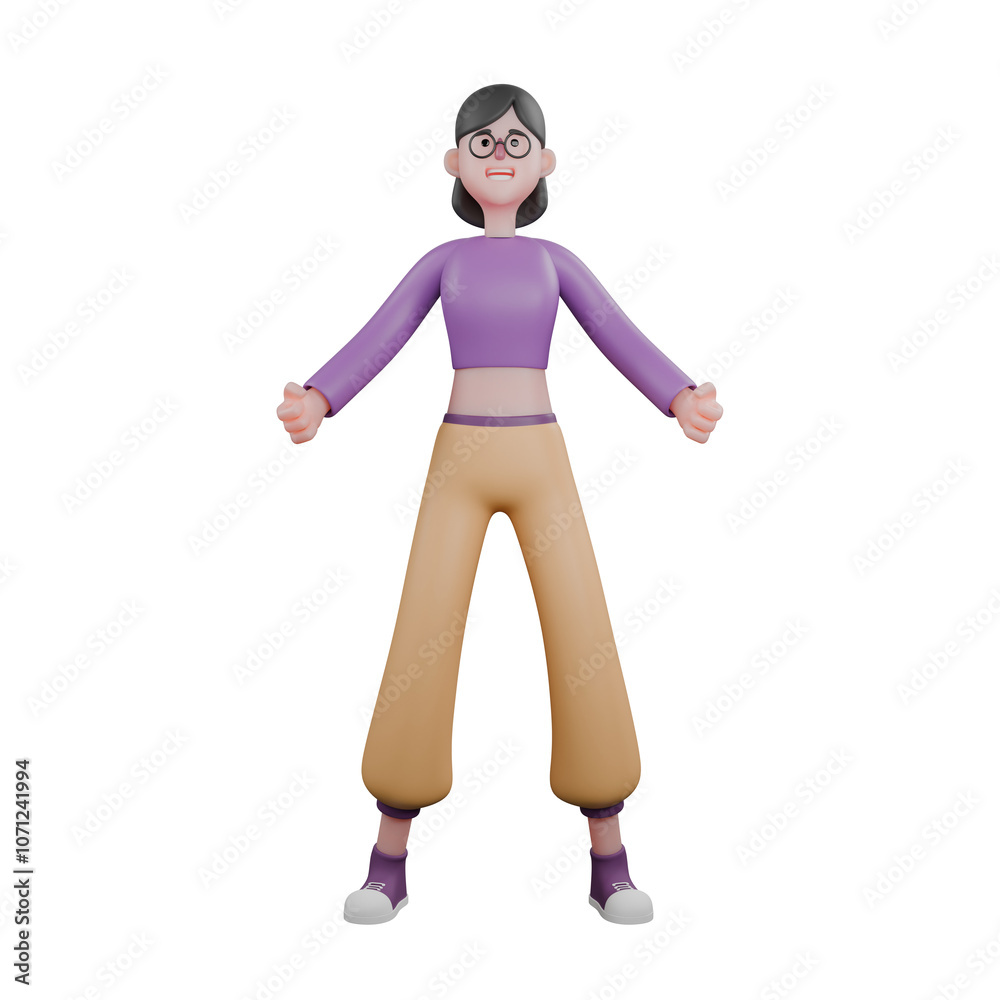 Cartoon 3D Dancer. A female dancer stands with both legs open and her hands are also open to each other. Creative Performer Cartoon 3D Dancer. A female dancer stands with both legs open and her hands are also open to each other. Creative Performer