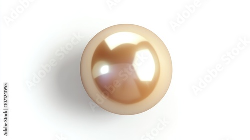 Top view of a gold pearl symbol, isolated on white with a shiny, metallic polish, 3D illustration.