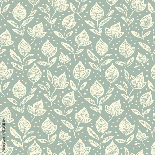 Elegant floral pattern on sage green background for home decor and fashion design - seamless pattern photo