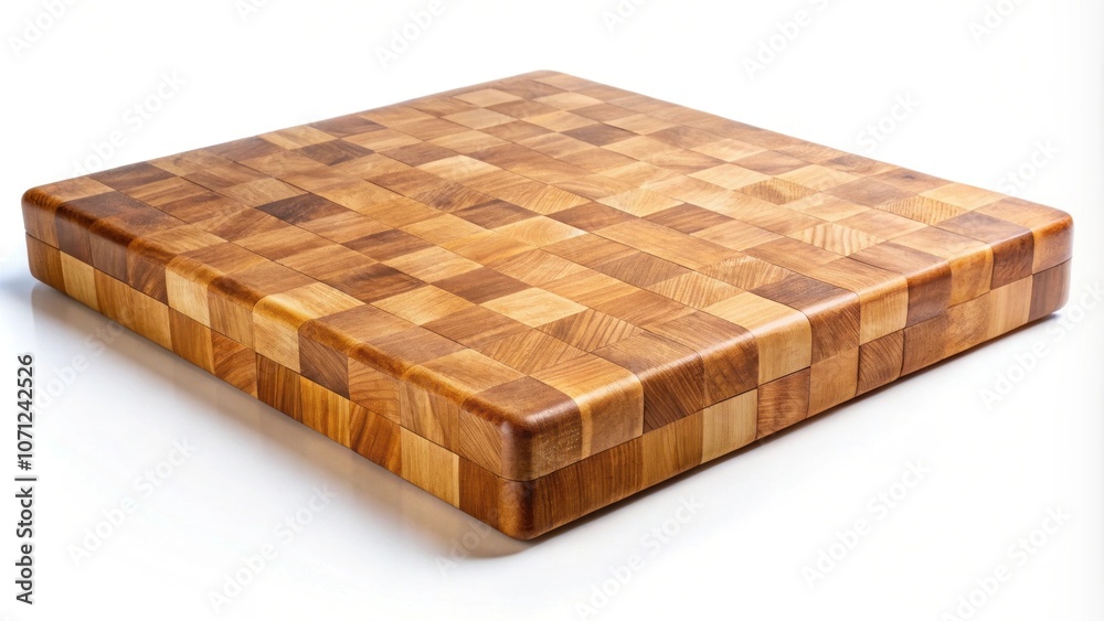 Wooden butcher end grain chopping block on white background, butcher, chopping block, wood, isolated, kitchen, cooking