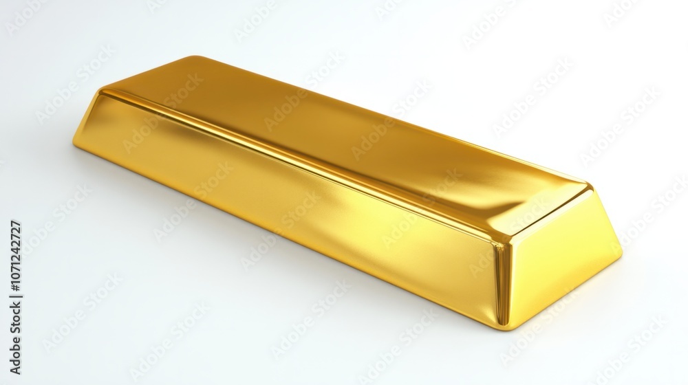 Shiny gold bar with a reflective surface, isolated on a clean white background, perfect for wealth themes