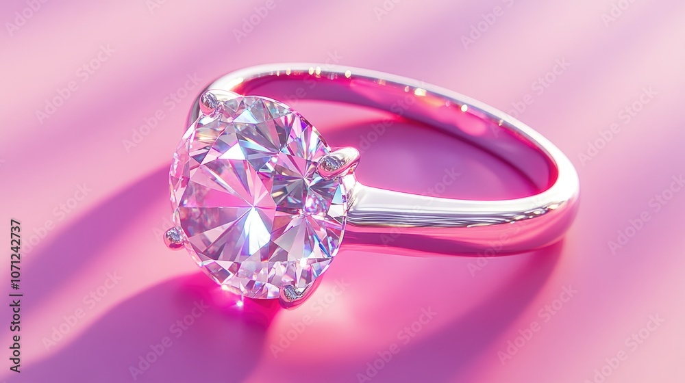 Elegant Diamond Ring on Soft Pink Background Elegant Diamond Ring on Soft Pink Background