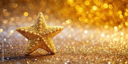 Gold pearl sequins sparkling on shiny glitter background in the shape of a star, gold, pearl, sequins, shiny, glitter