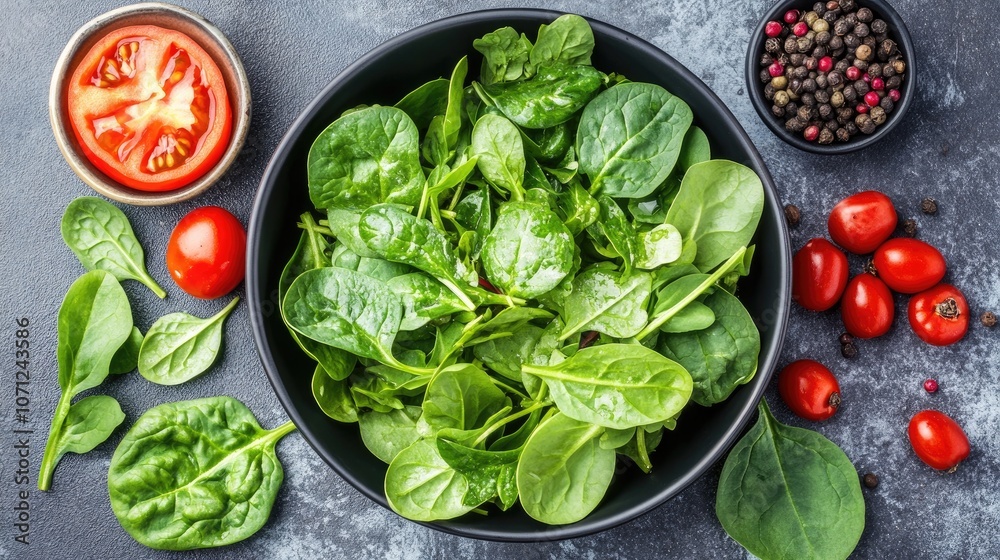 Obraz premium Fresh Spinach and Tomatoes for Healthy Eating