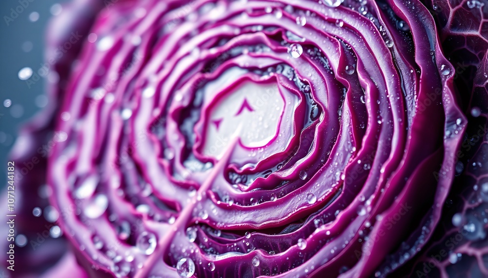 Obraz premium Vibrant Red Cabbage Blossom Splashed with Water