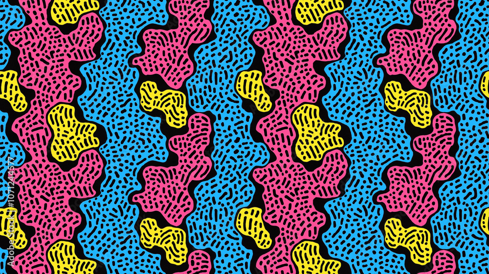 Vibrant abstract pattern in blue, pink and yellow for creative design projects - seamless pattern Vibrant abstract pattern in blue, pink and yellow for creative design projects - seamless pattern