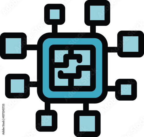 This icon represents a central processing unit connecting to network elements, symbolizing data processing and network connectivity