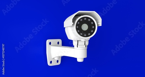 Security camera isolated on blue background with clipping paths 