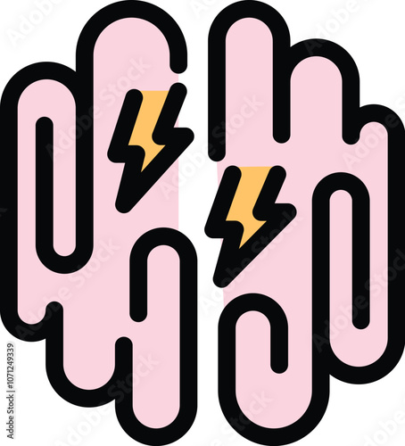 Illustration of a pink brain being electrocuted symbolizing a migraine