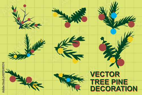 Collection of elements Christmas tree wreath borders and frame corners. Decorative fir branches, holly leaves and pine cones vector set.