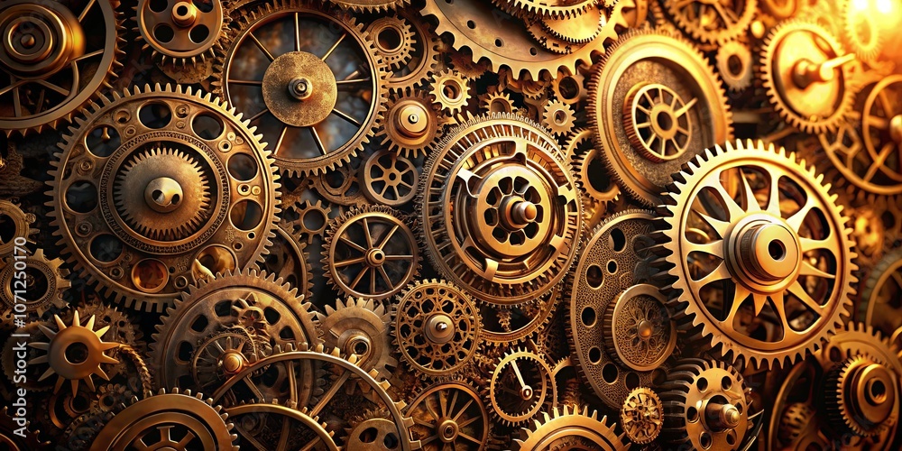 An intricate system of interlocking gears, each meticulously crafted with intricate details, creating a mesmerizing pattern of motion and precision. An intricate system of interlocking gears, each meticulously crafted with intricate details, creating a mesmerizing pattern of motion and precision.