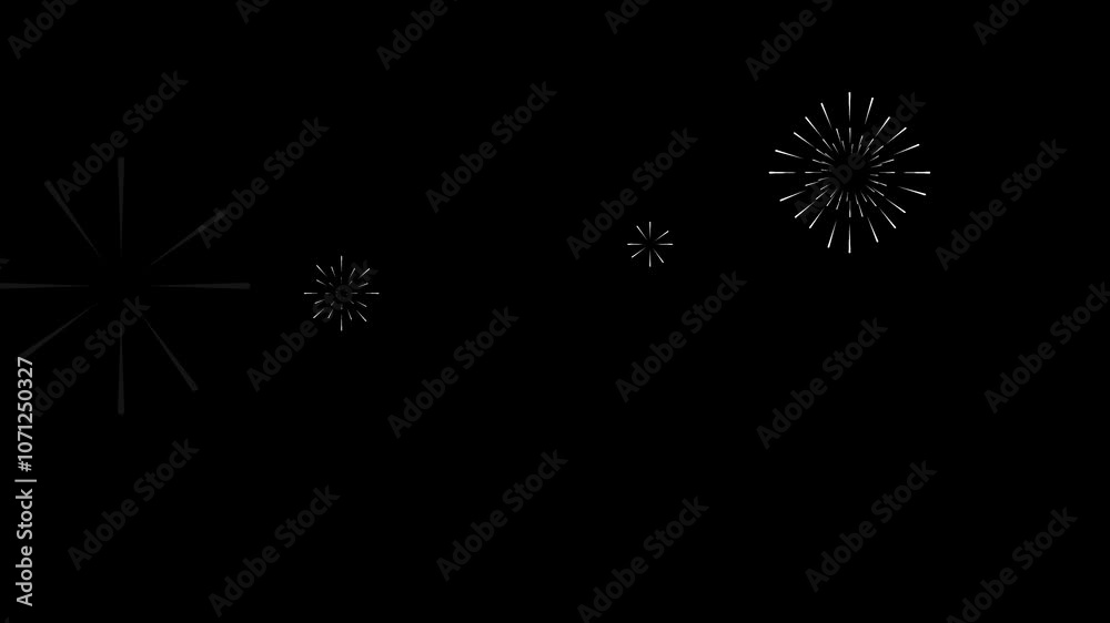 Bright white fireworks explode repeating full frame dark black background. Motion graphic animation of abstract vertical social media concept as New Year's Eve, lunar new year celebration