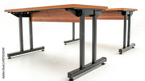 Two wooden folding tables with black metal legs.