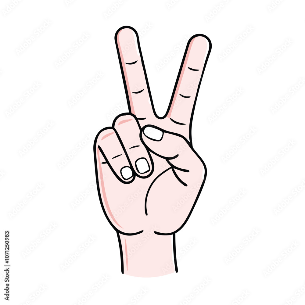 Simple Peace Hand Gesture Illustration, Clean line drawing of a hand making a peace sign with two raised fingers, symbolizing positivity, victory, and calm.
Simple Peace Hand Gesture Illustration, Clean line drawing of a hand making a peace sign with two raised fingers, symbolizing positivity, victory, and calm.