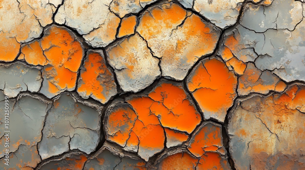 Close-up of aged metal plate with symmetrical rust spots, detailed cracks, and weathered edges, vibrant orange, brown, and grey hues, highly textured surface Close-up of aged metal plate with symmetrical rust spots, detailed cracks, and weathered edges, vibrant orange, brown, and grey hues, highly textured surface