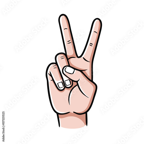 Realistic Peace Hand Gesture Illustration, Detailed illustration of a hand making a peace sign with two raised fingers, symbolizing positivity, victory, and peace.
