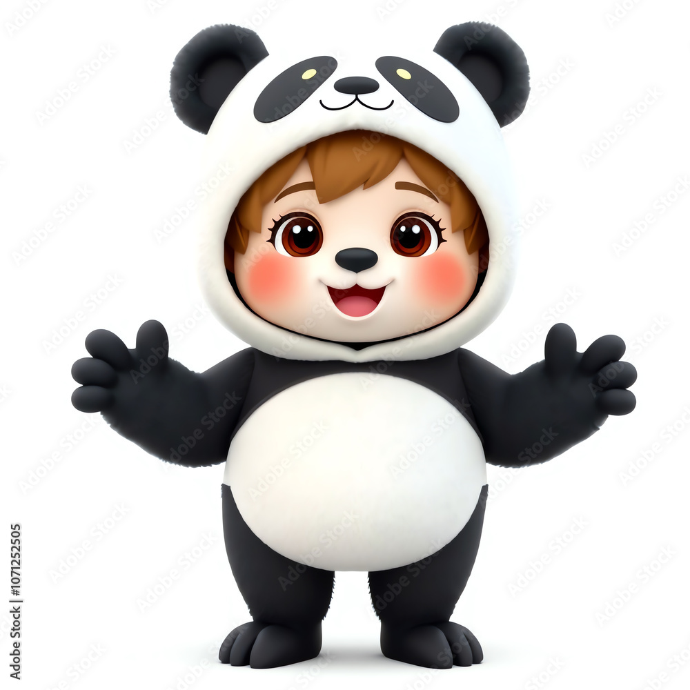 Naklejka premium 3D illustration kid wear cute panda costume isolated on white background