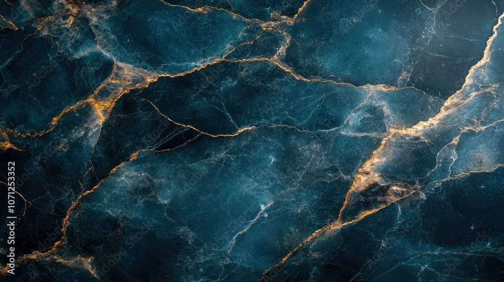Close-up of a dark blue marble surface with golden veins. Close-up of a dark blue marble surface with golden veins.