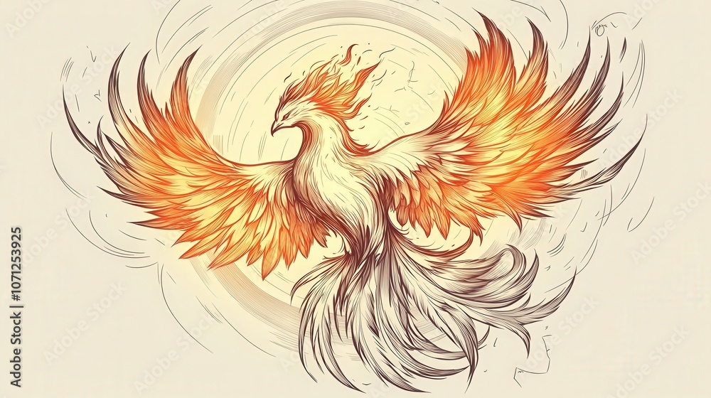 Obraz premium Mystical Phoenix with Fiery Wings Rising
