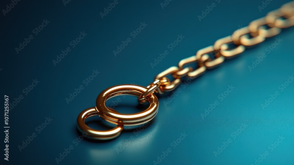 Close-up of a shiny gold chain on a dark blue background. Close-up of a shiny gold chain on a dark blue background.