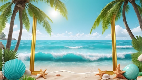 Tropical paradise: golden sand meets turquoise ocean under swaying palm trees
