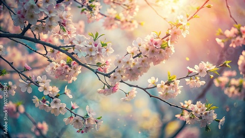 Delicate Blossoms Embrace the Golden Light of the Sun, A Gentle Symphony of Nature's Awakening