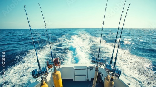 Fishing Rods on a Boat in the Ocean