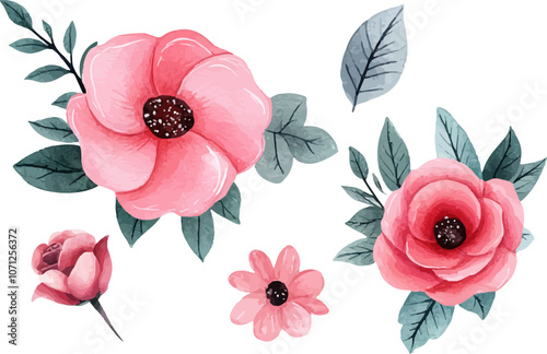 watercolor pink roses flowers clipart