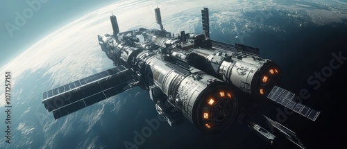 Wallpaper Mural Futuristic Spacecraft Orbiting Earth - Sci-Fi Space Exploration Concept. Torontodigital.ca