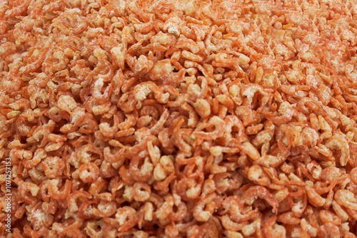 Dried salted prawn background. The delicious and tasty food concept