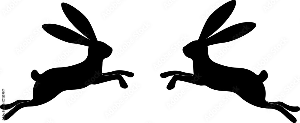 Jumping Rabbit silhouette. Easter Bunny. Isolated on white background. Cute animal. A simple black icon of hare. Ideal for logo, emblem, pictogram, print, design element for greeting card, invitation Jumping Rabbit silhouette. Easter Bunny. Isolated on white background. Cute animal. A simple black icon of hare. Ideal for logo, emblem, pictogram, print, design element for greeting card, invitation
