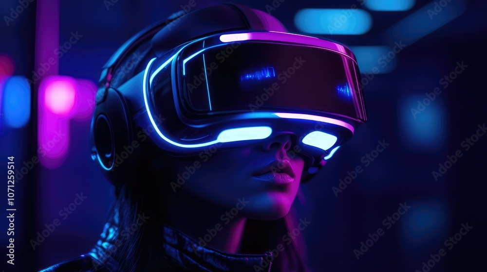 Virtual Reality images, Futuristic Woman Experiencing Virtual Reality in Neon Lights Virtual Reality images, Futuristic Woman Experiencing Virtual Reality in Neon Lights