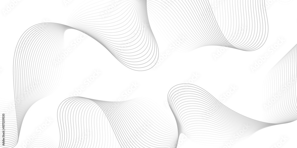 White wave curve lines banner background design. Abstract soft wave lines dynamic flowing gray light isolated background. Vector Illustration of the gray pattern of lines. Black stripes on white .	
