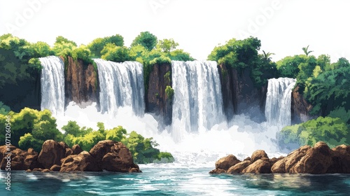 Majestic Waterfall Cascading Over Rocky Cliffs