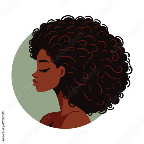 African woman with lush hairstyle flat cartoon Vector illustration