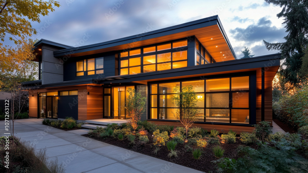 Modern Architectural Marvel: A Sleek Home Design with Expansive Windows and Natural Integration
