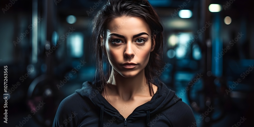 Determined woman in gym setting with intense focus, representing fitness dedication and strength training. Determined woman in gym setting with intense focus, representing fitness dedication and strength training.
