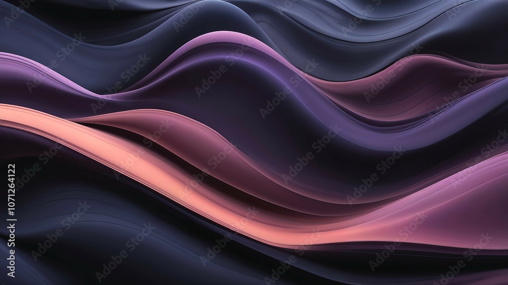 Obraz premium The image is a colorful, abstract painting of a wave with purple and pink colors. The wave appears to be flowing and has a sense of movement. The painting evokes a feeling of energy and excitement