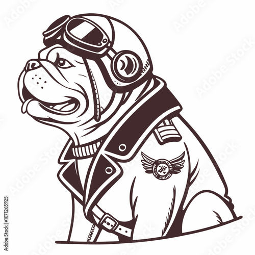 black and cartoon illustration of a person bull dog airplane pilot