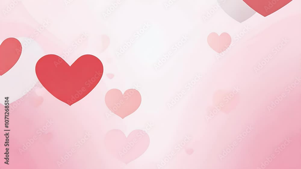 Colorful hearts floating on a soft pink background, evoking love and affection.