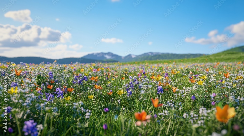 Colorful Wildflower Meadow with Mountain Background - Spring Landscape. Colorful Wildflower Meadow with Mountain Background - Spring Landscape.