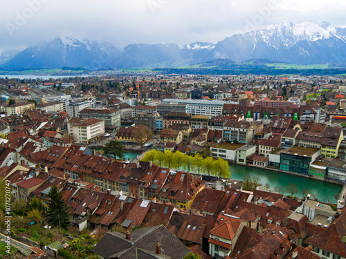 Thun cityspace with Alps mountain and lake in Switzerland.